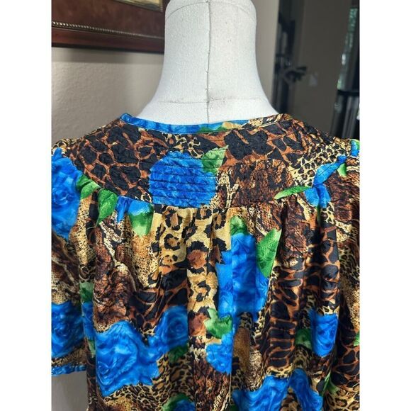VTG Simply Basic BOHO Cottagecore Floral Animal Print Kaftan Mumu 1/2 Zip Robe - Picture 10 of 13